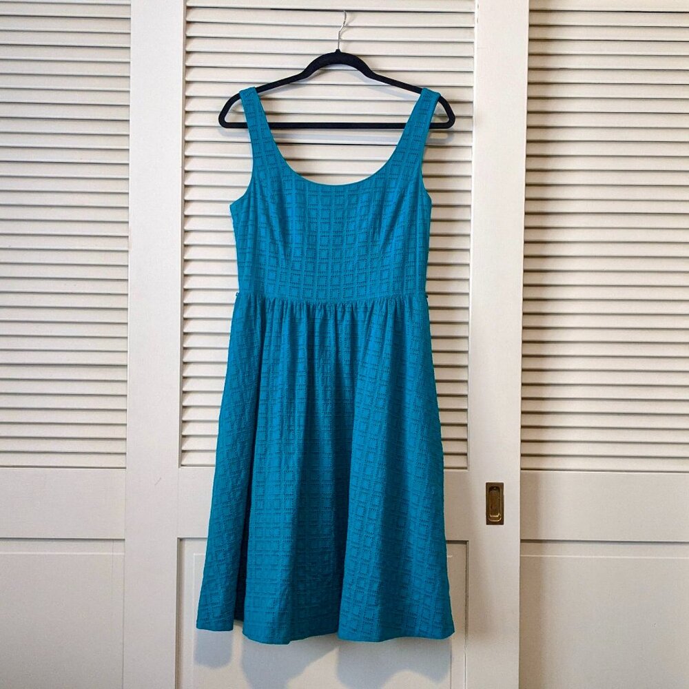 Donna Morgan sundress in cerulean blue eyelet lace